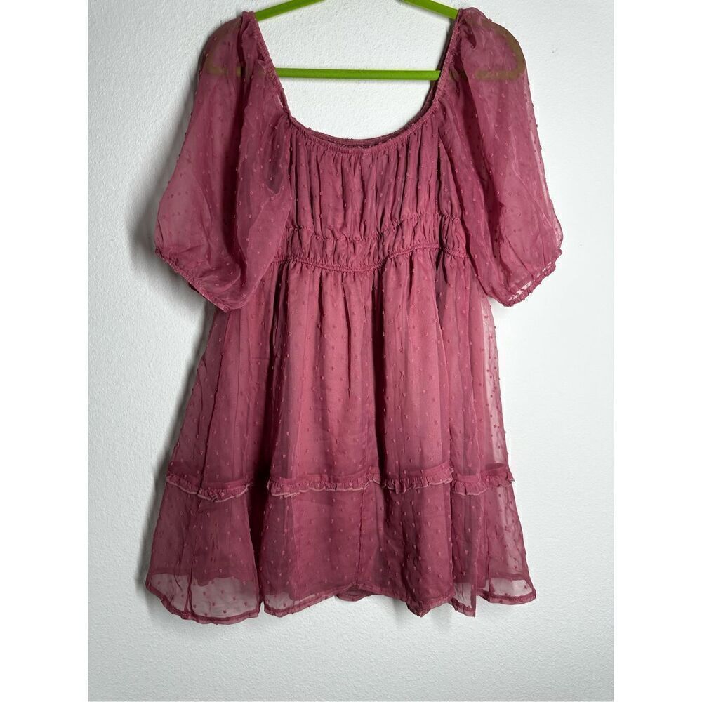 Nevena Rae Swiss Dot Ruffle Trimmed Mini Dress Dust Pink Size L Lined See Notes - Picture 5 of 16